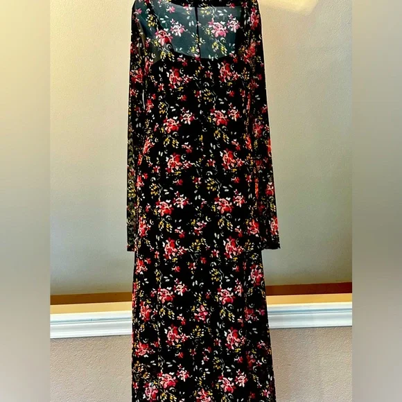 INC International Concepts Floral-Print Mock-Neck Ruched Mesh Dress Size XL - Picture 4 of 16